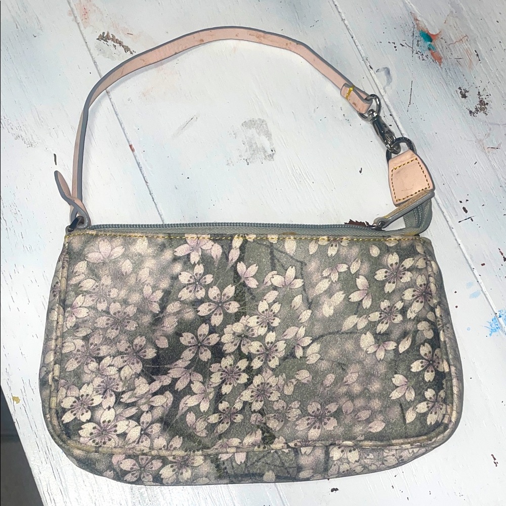 Cathaya leather trim Floral Patterned Women's Bag small Y2K style zip top rare